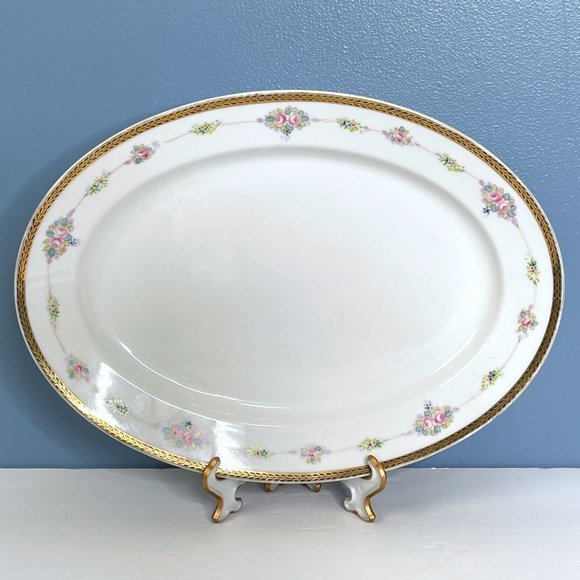 Noritake 11.5"x8.5" Antique Circa 1918 Platter Pastel‎ Floral with Gold Gilding - Picture 1 of 5